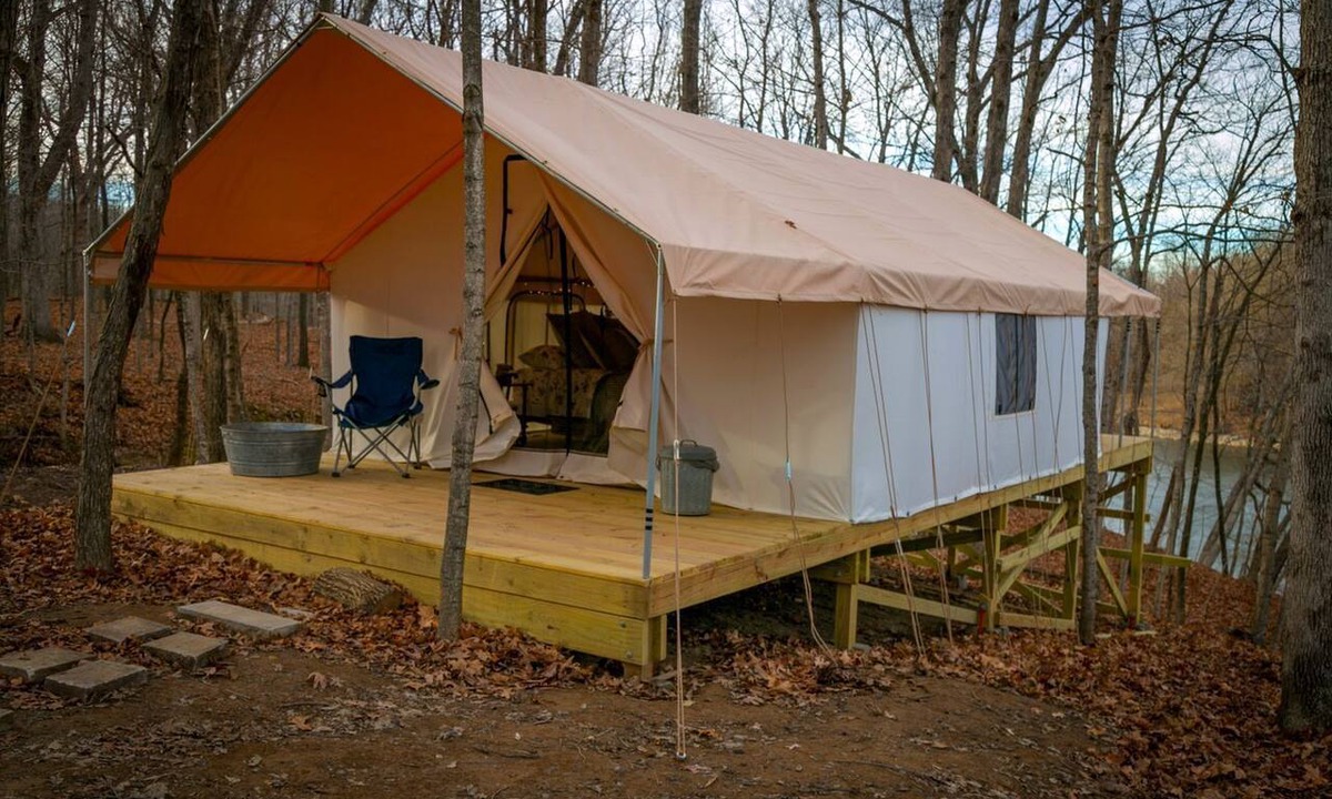 Girard RV Rental | Secluded Luxury Camping Tent on Otter Lake near Girard, Illinois