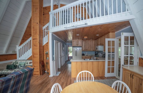 Bigfork Cabin | A-frame cabin with sandy swimming beach, 4 bedrooms, and amenities of home.