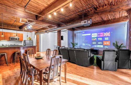 Downtown West Apartment | Downtown STL Loft + 100″ Projector + Private Balcony
