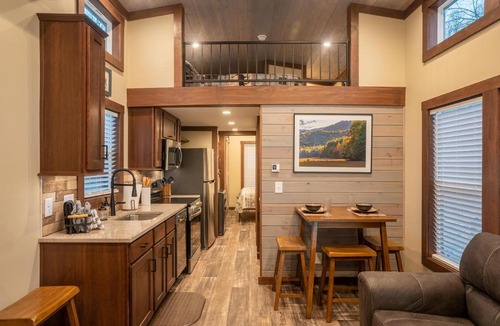 Bryson City Villa | Elk River Tiny Luxury Living with River Views