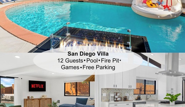 San Diego Villa - 12 guests, Pool, Fire Pit, Games, Free Parking
